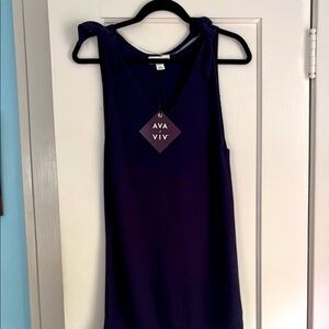 NWT Ava &Viv navy blue sleeveless sweater tunic with ties at the shoulders.